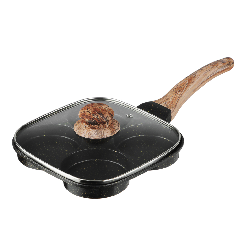 SATOSHI Карнуа Сковорода литая с крышкой, 4 секции, 18см, антипригарное покрытие мрамор, индукция, арт.№ 846-721