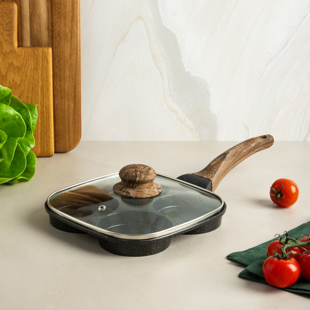 SATOSHI Карнуа Сковорода литая с крышкой, 4 секции, 18см, антипригарное покрытие мрамор, индукция, арт.№ 846-721