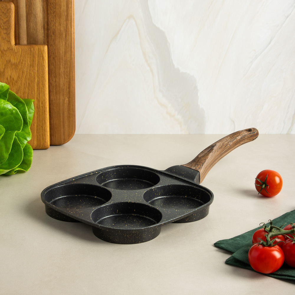 SATOSHI Карнуа Сковорода литая с крышкой, 4 секции, 18см, антипригарное покрытие мрамор, индукция, арт.№ 846-721