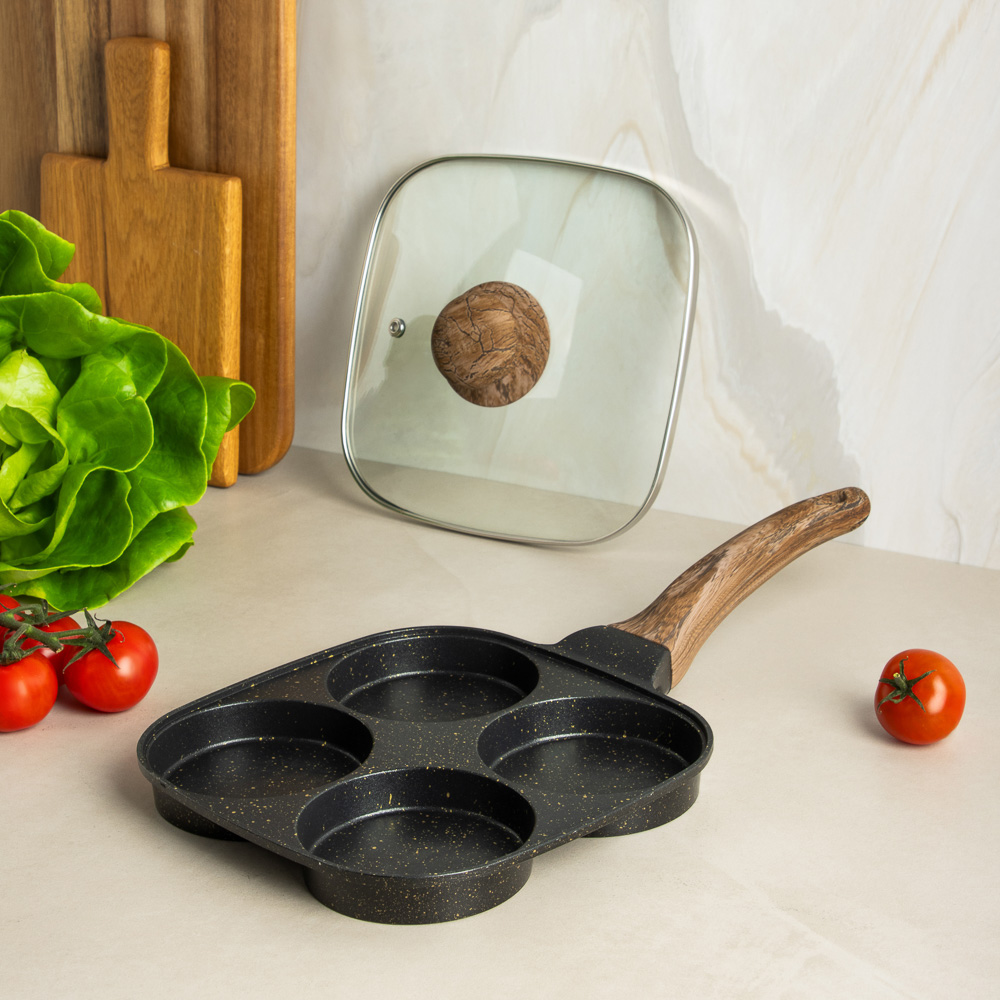 SATOSHI Карнуа Сковорода литая с крышкой, 4 секции, 18см, антипригарное покрытие мрамор, индукция, арт.№ 846-721