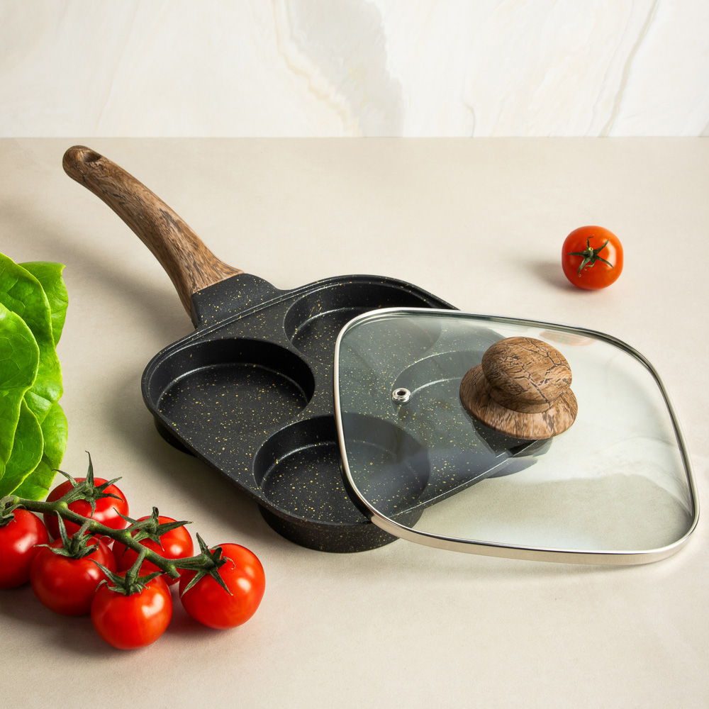 SATOSHI Карнуа Сковорода литая с крышкой, 4 секции, 18см, антипригарное покрытие мрамор, индукция, арт.№ 846-721