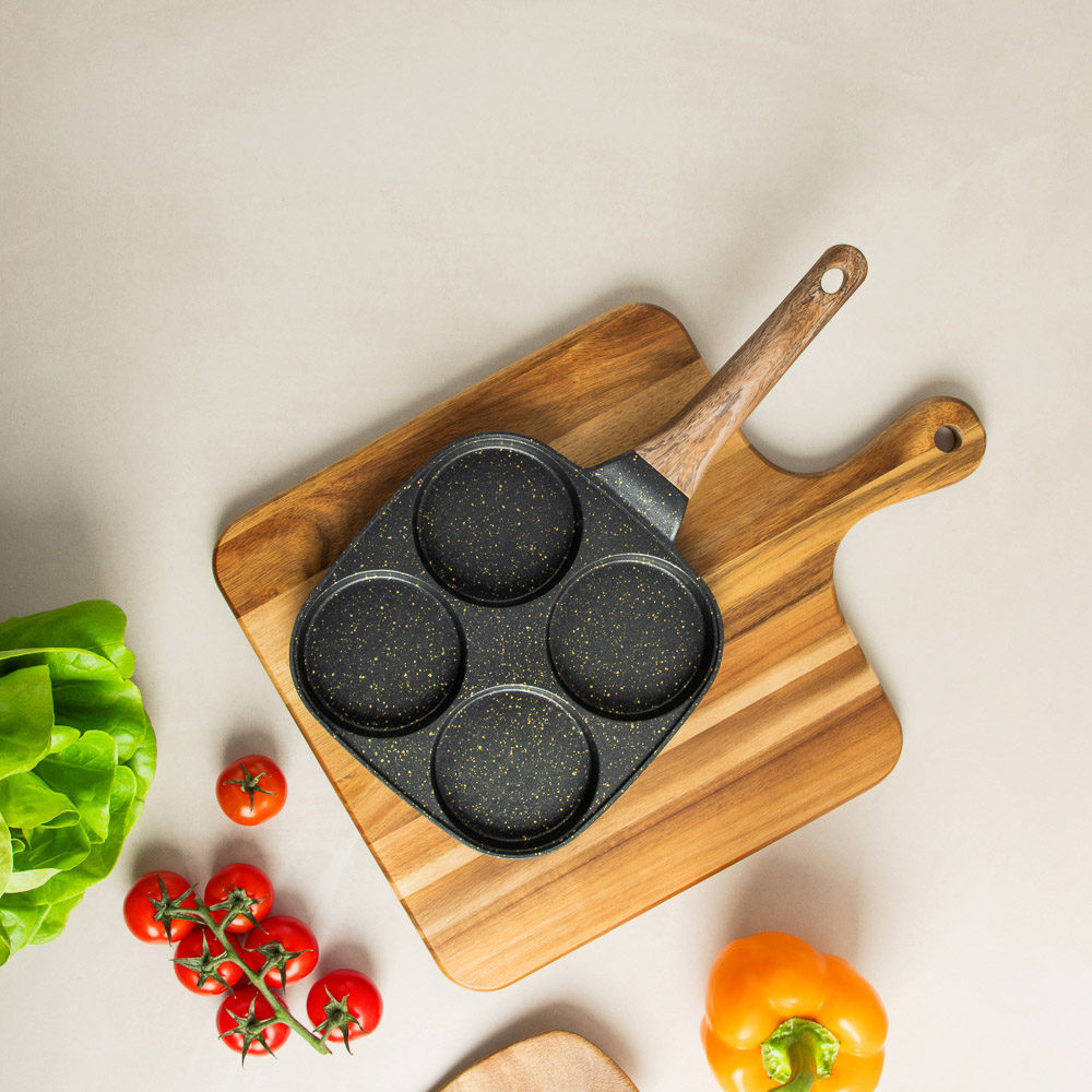 SATOSHI Карнуа Сковорода литая с крышкой, 4 секции, 18см, антипригарное покрытие мрамор, индукция, арт.№ 846-721