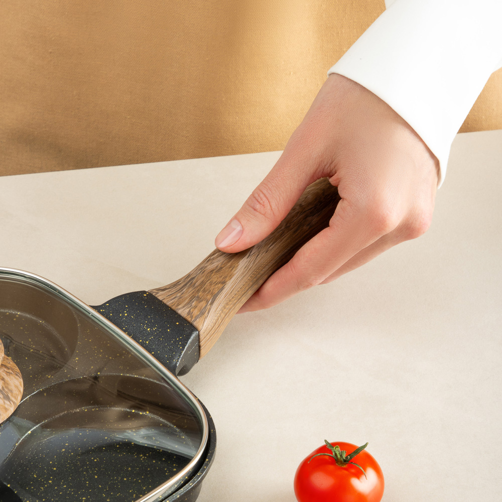 SATOSHI Карнуа Сковорода литая с крышкой, 4 секции, 18см, антипригарное покрытие мрамор, индукция, арт.№ 846-721