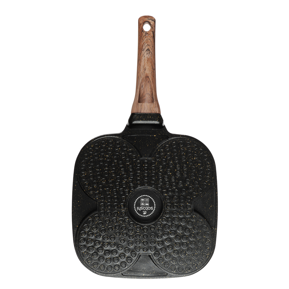 SATOSHI Карнуа Сковорода литая с крышкой, 4 секции, 18см, антипригарное покрытие мрамор, индукция, арт.№ 846-721