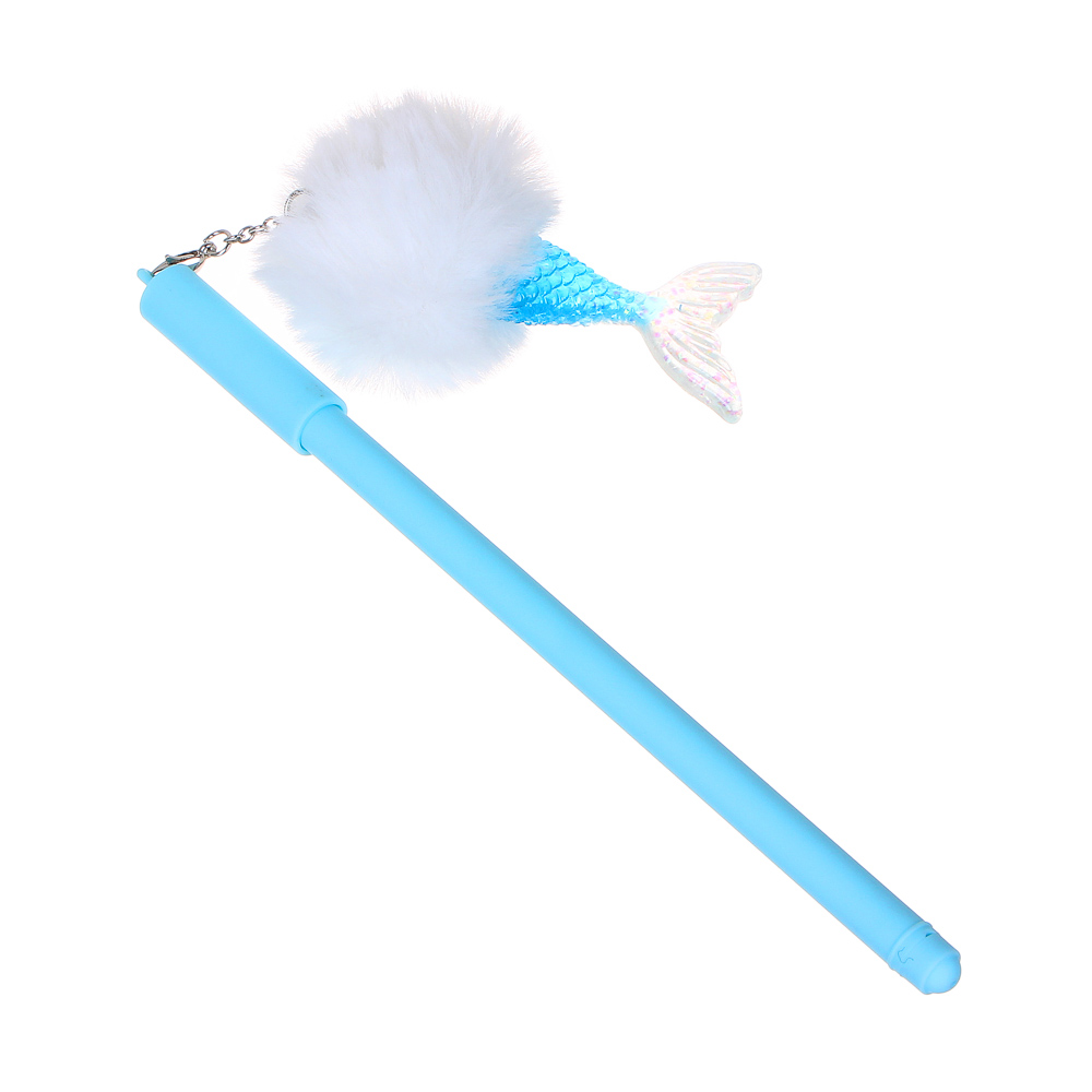 Ручка гелевая синяя, с подвесом в форме помпона и хвоста русалки, 0,5мм, 3 цвета, пластик, арт.№ 591-077