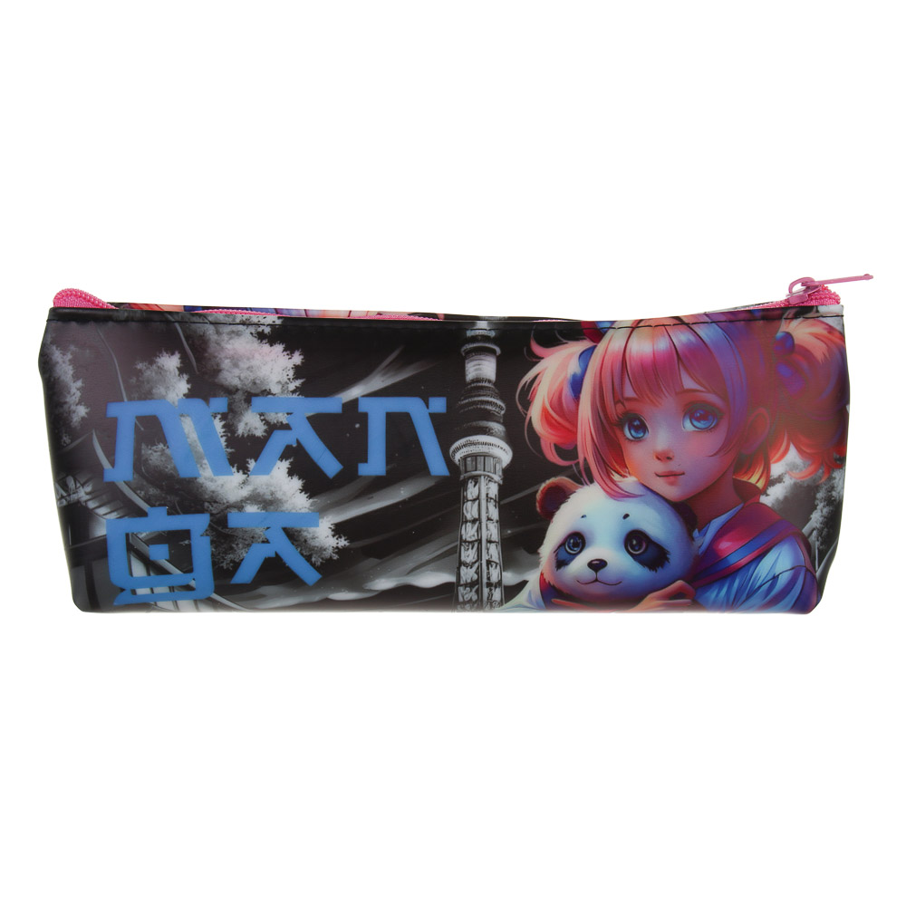 Пенал школьный прямоугольный 20x8x3,5 см, "Девочка с Пандой", 1 отделение на молнии, силикон, арт.№ 524-250