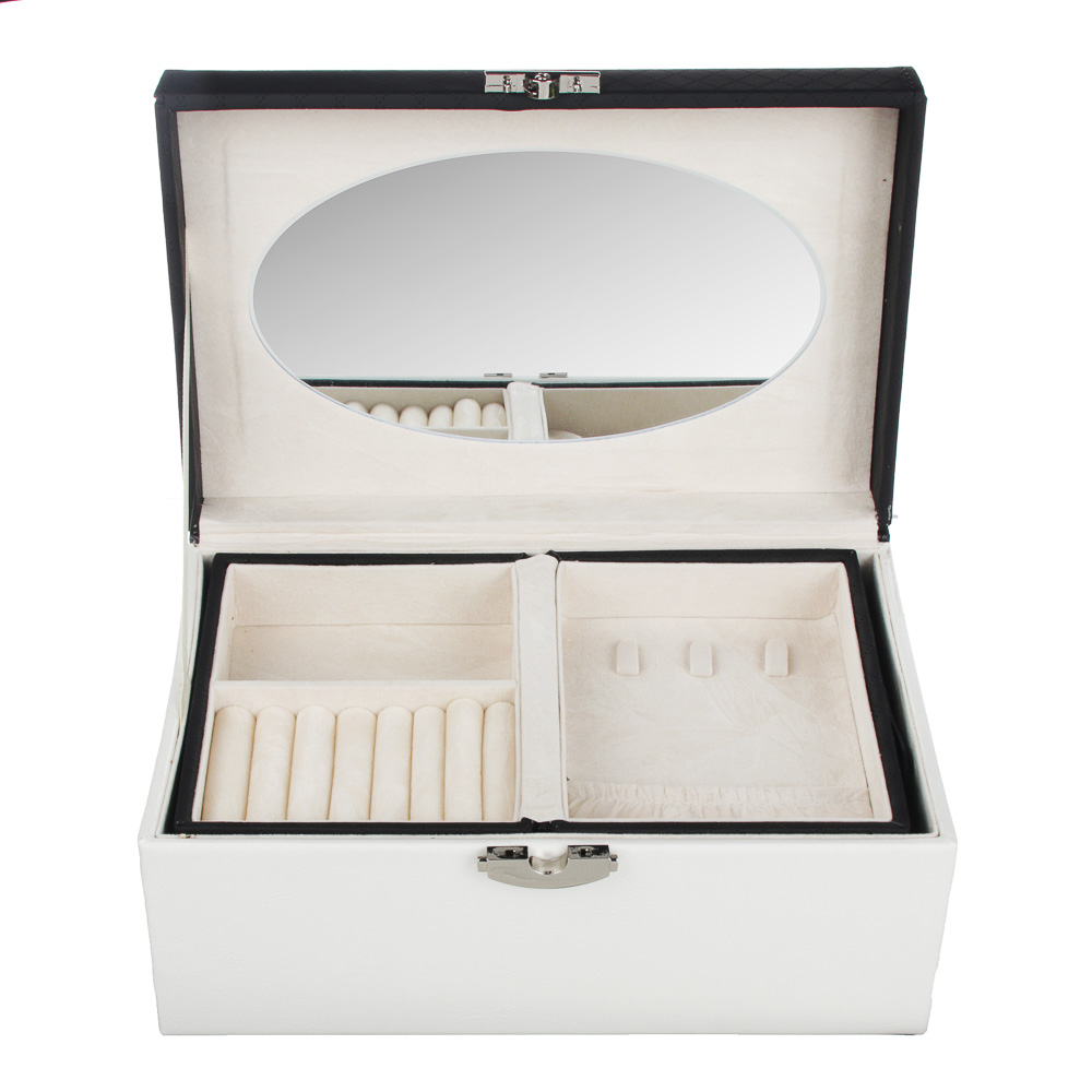 LADECOR Шкатулка для украшений с зеркалом и съемным ярусом с секц., 2в1, 24х15х11,5см, полиэстер, арт.№ 504-656