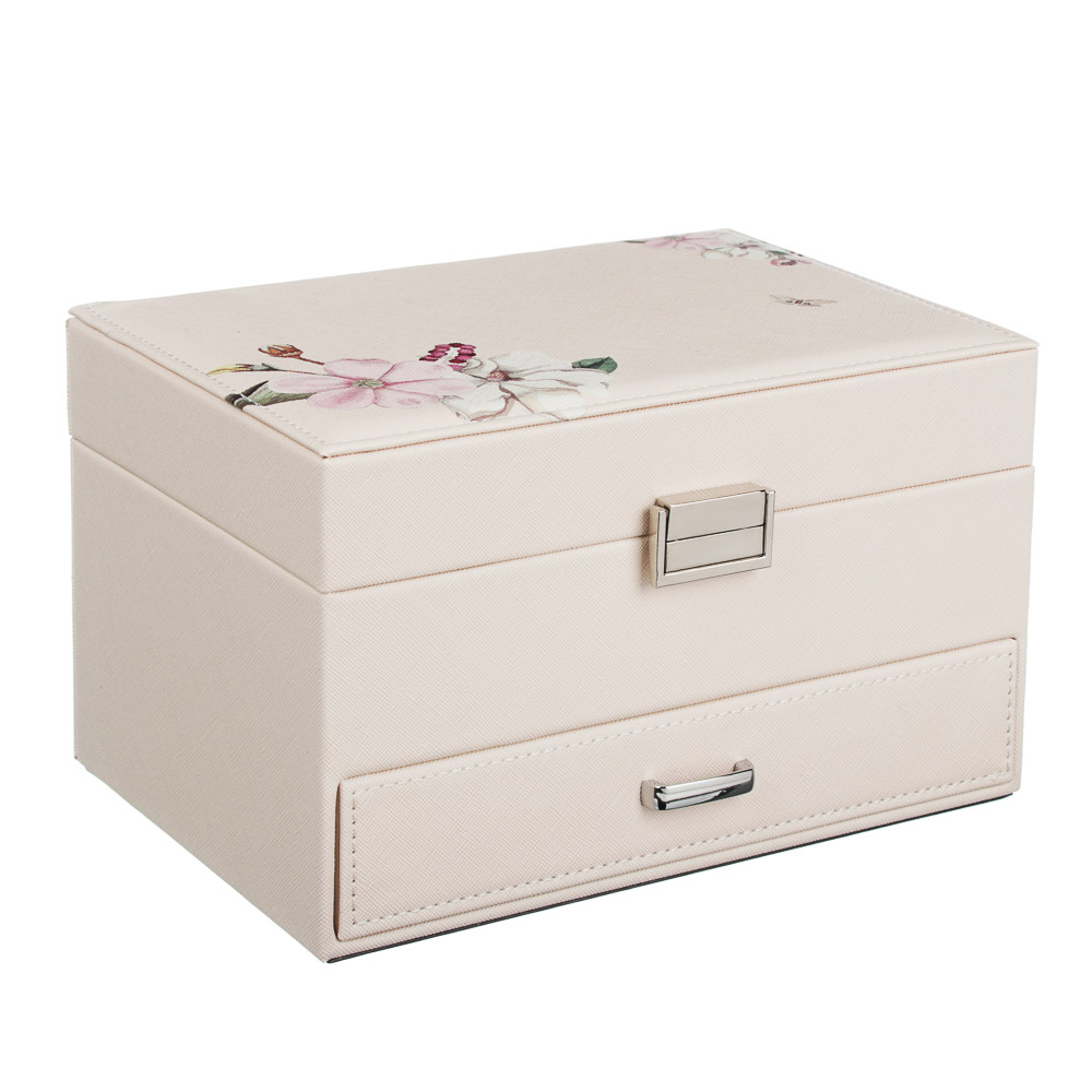 LADECOR Шкатулка для украшений с зеркалом, 2 выдвижных яруса с секциями, 22,5х15,5х14см, полиэстер, арт.№ 504-658