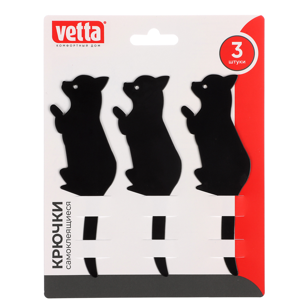 VETTA Крючок-держатель самоклеящийся, 3шт, металл, 3 дизайна, арт.№ 440-356