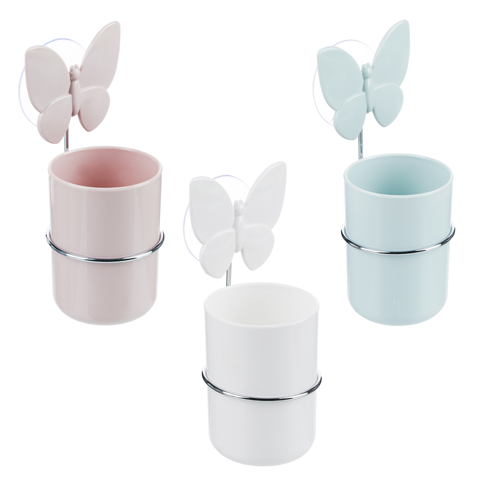 VETTA Романтика Стакан для зубных щеток на присоске, пластик, 7х10см, 3 цвета, арт.№ 463-921