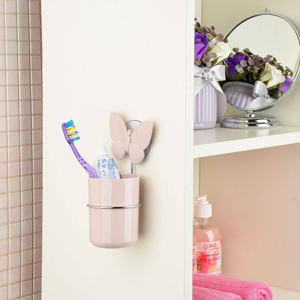 VETTA Романтика Стакан для зубных щеток на присоске, пластик, 7х10см, 3 цвета, арт.№ 463-921