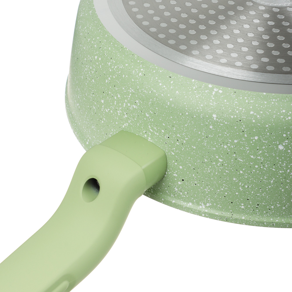 Сотейник литой с крышкой d=24 см SATOSHI Эмери, антипригарное покрытие мрамор, индукция, с бамбуковой лопаткой, 3 цвета, арт.№ 846-742