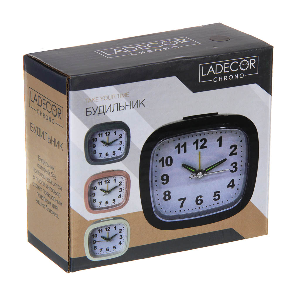 LADECOR CHRONO Будильник с подсветкой, 1*АА, 10x3,5x9 см, пластик, 4 цвета, арт.№ 529-039