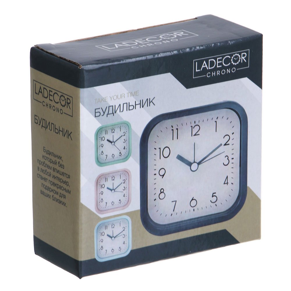LADECOR CHRONO Будильник, 9,6x9,6x4 см, 1*АА, пластик, 4 цвета, арт.1, арт.№ 529-040