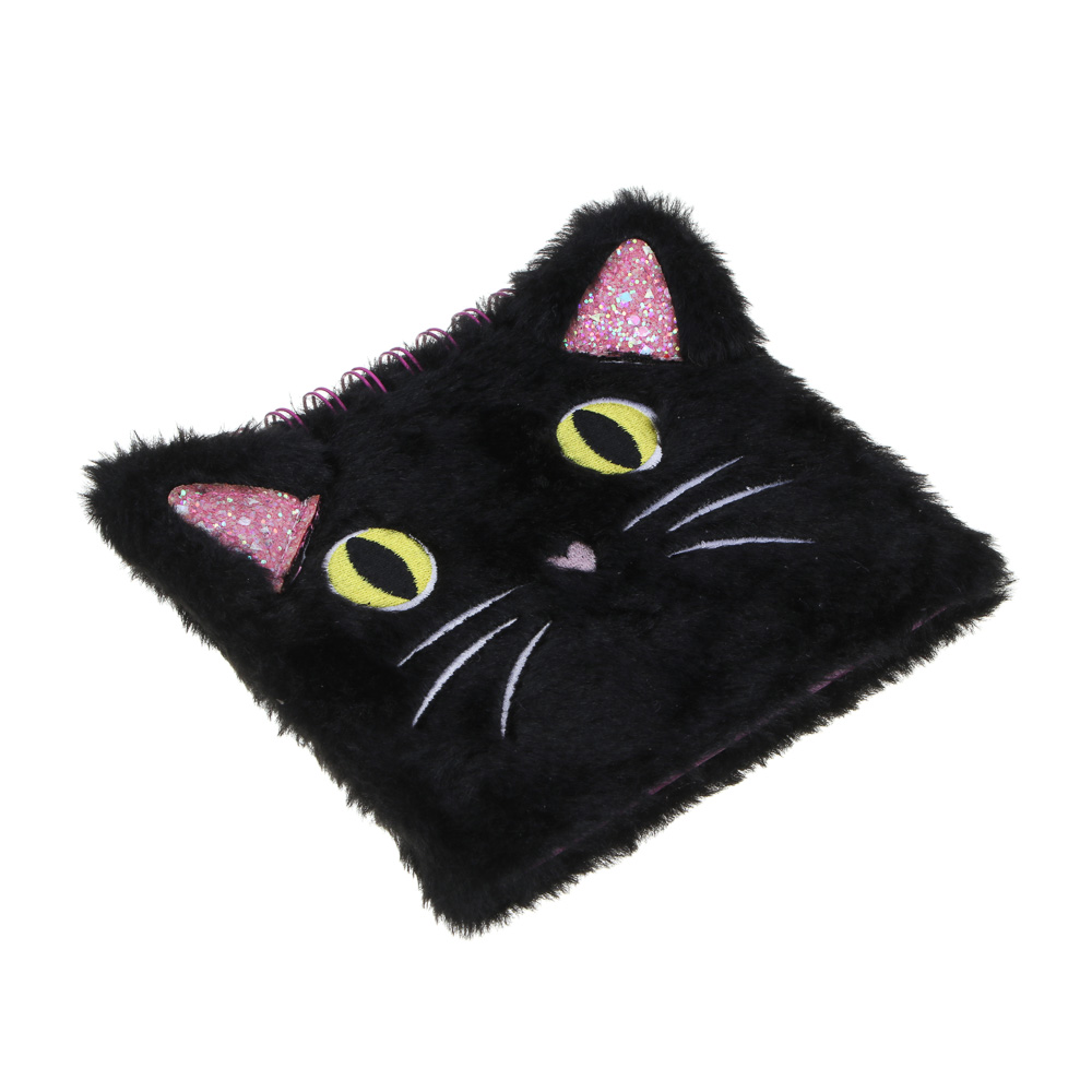 Записная книжка фигурная, 18х16,5см, 60 листов, "Котики", иск. мех, вышивка, спираль, арт.№ 557-076