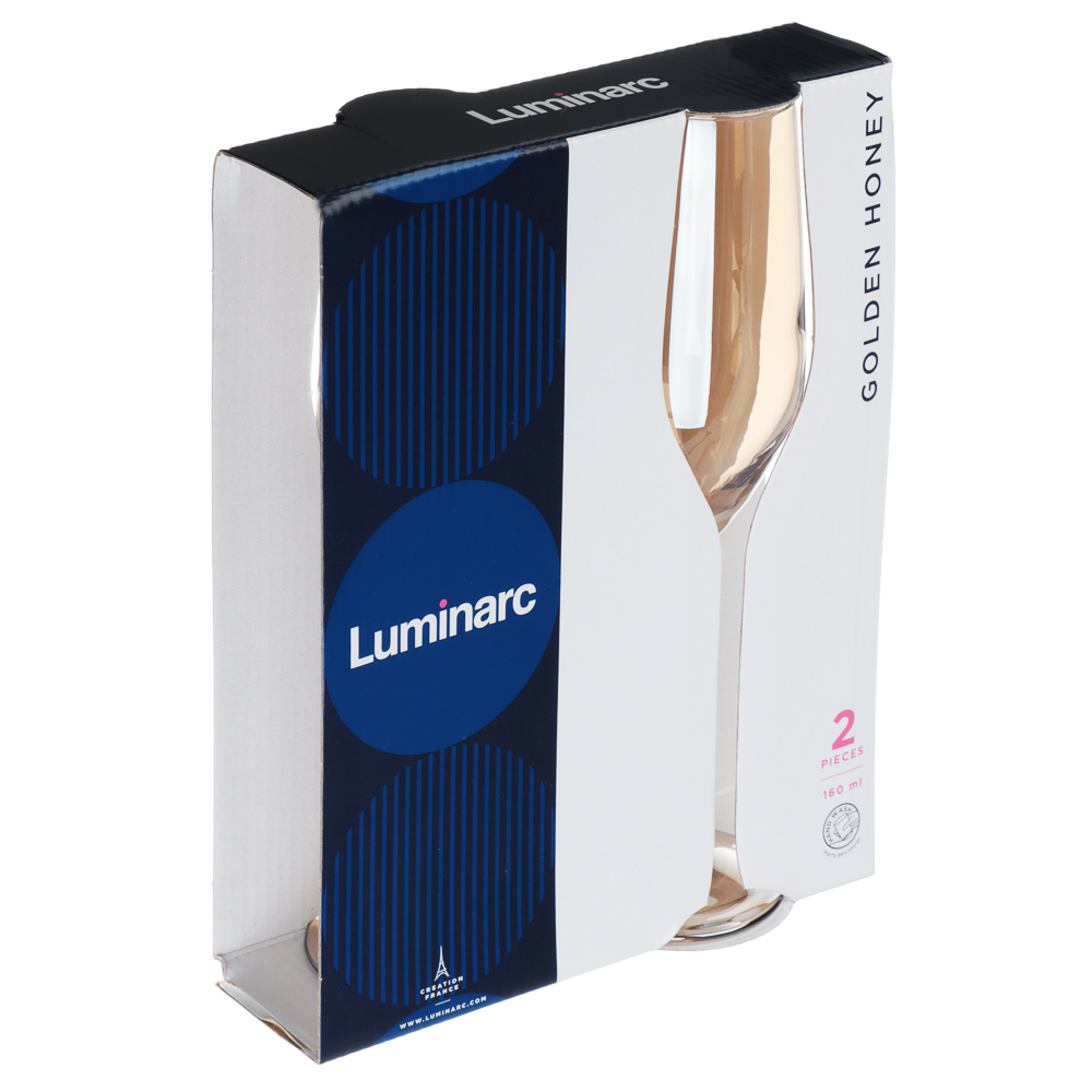 LUMINARC Селест Золотой мед Набор бокалов для шампанского 2 шт 160 мл, стекло, арт.№ 878-537