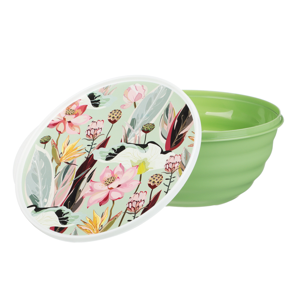 Миска Latina 2,1л с крышкой, с декором, пластик, 2 цвета, арт.№ 861-494