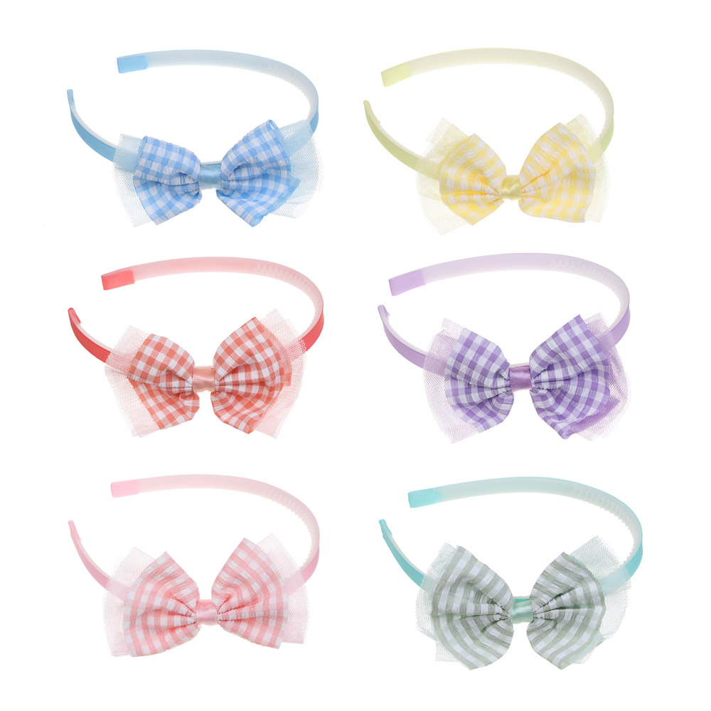 ЮНИLOOK Ободок для волос с бантом, пластик, полиэстер, 1см, 6 цветов, ACS-02, арт.№ 323-002