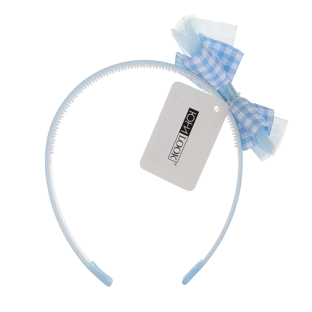 ЮНИLOOK Ободок для волос с бантом, пластик, полиэстер, 1см, 6 цветов, ACS-02, арт.№ 323-002