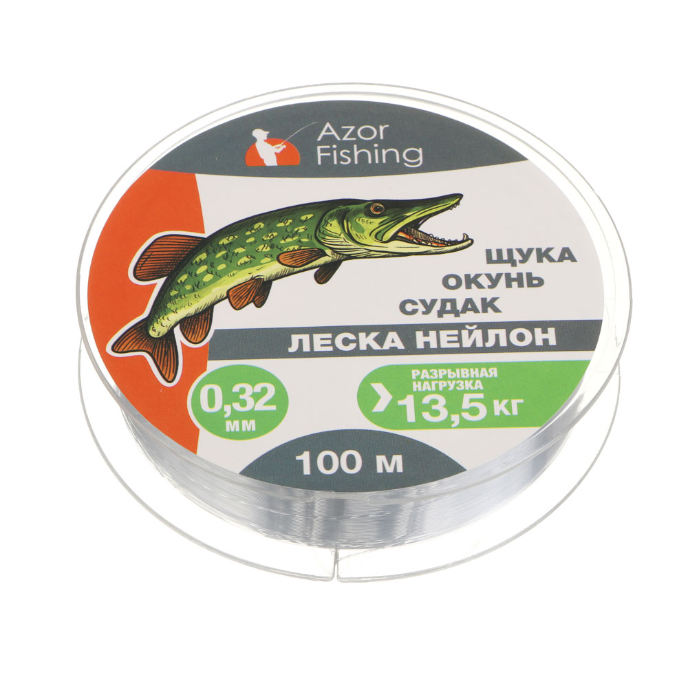 Леска "Щука, Окунь, Судак" тм AZOR FISHING, нейлон, 100м, 0,32мм, 13,5кг, серая, арт.№ 144-005