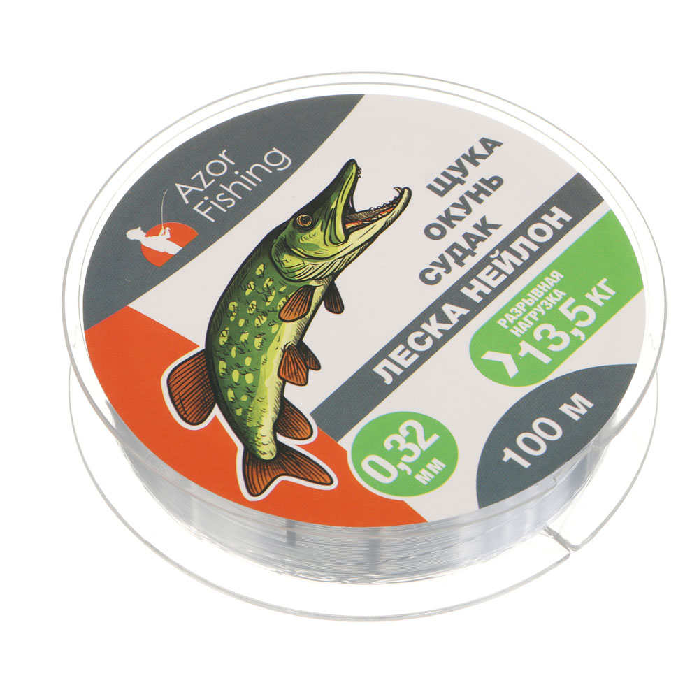 Леска "Щука, Окунь, Судак" тм AZOR FISHING, нейлон, 100м, 0,32мм, 13,5кг, серая, арт.№ 144-005