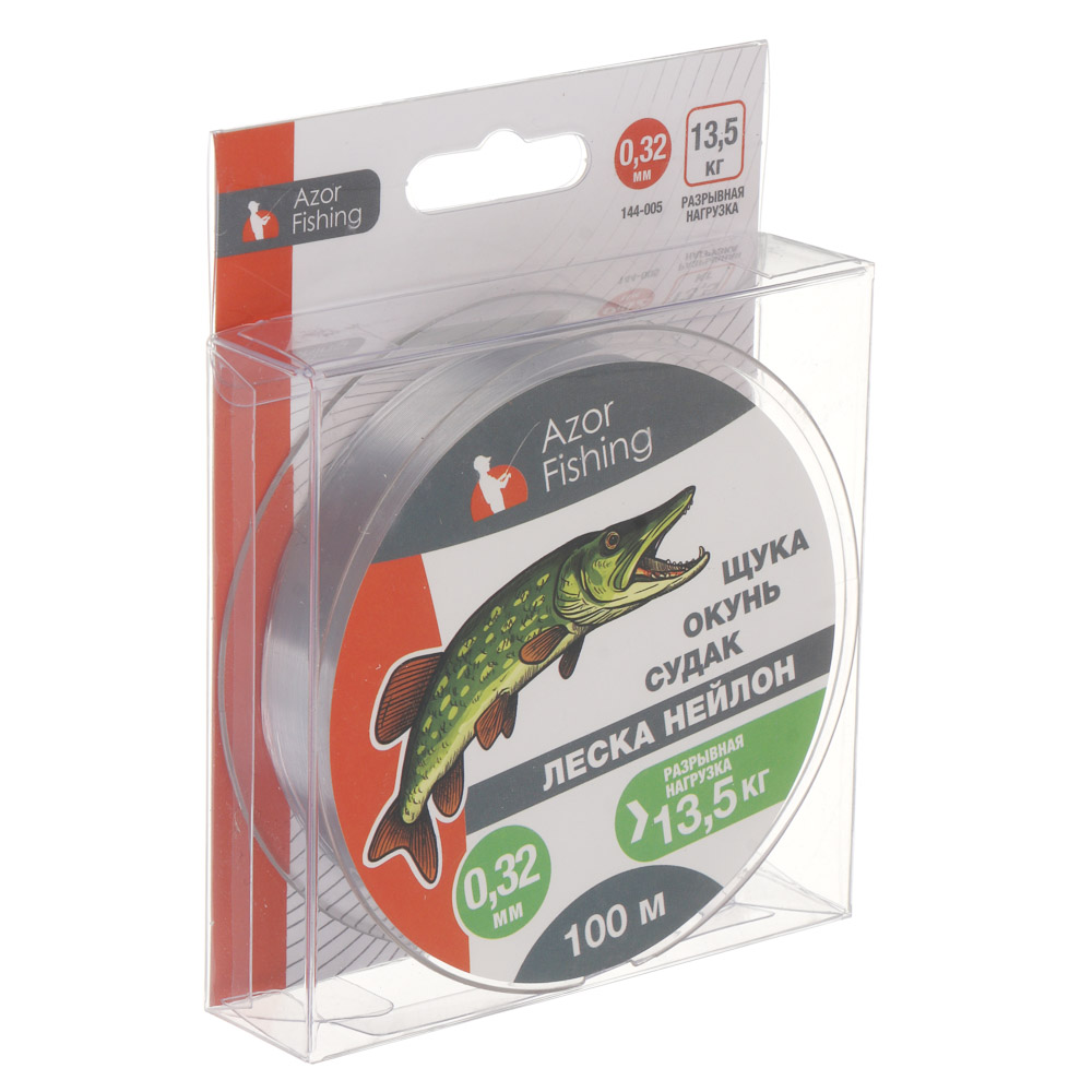 Леска "Щука, Окунь, Судак" тм AZOR FISHING, нейлон, 100м, 0,32мм, 13,5кг, серая, арт.№ 144-005