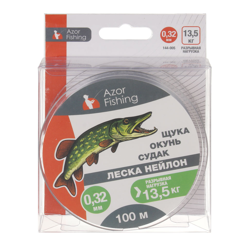 Леска "Щука, Окунь, Судак" тм AZOR FISHING, нейлон, 100м, 0,32мм, 13,5кг, серая, арт.№ 144-005