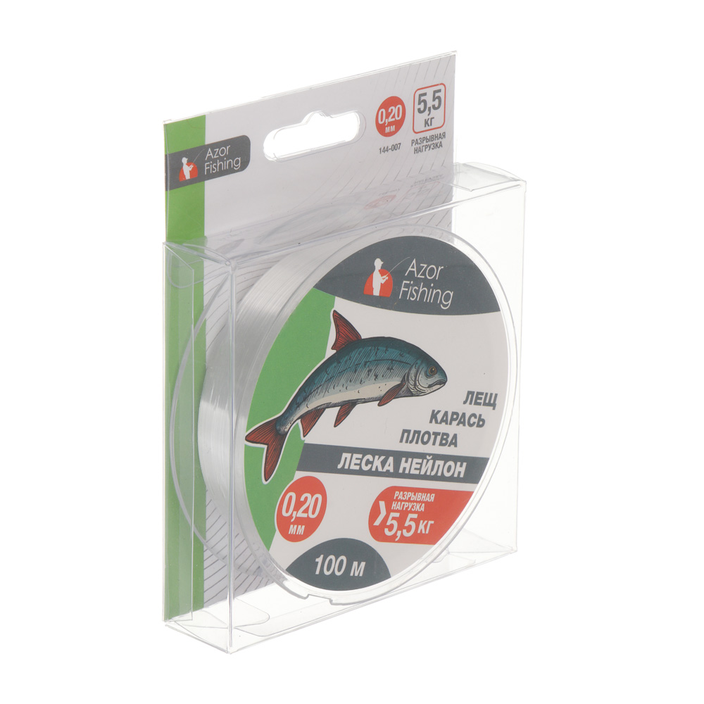 Леска "Лещ, Карась, Плотва" тм AZOR FISHING, нейлон, 100м, 0,20мм, 5,5кг, прозрачный, арт.№ 144-007