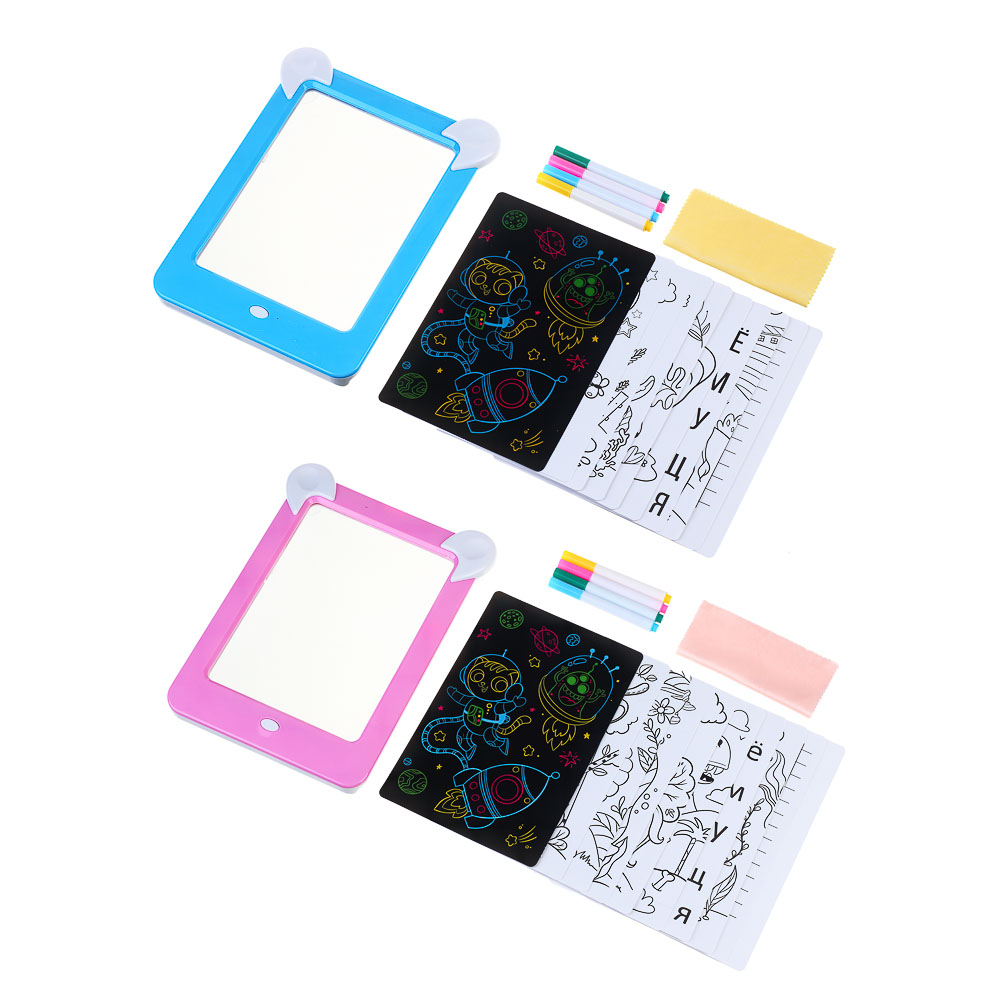 ХОББИХИТ Планшет магический со светом, 3хАА, ABS, PVC, 19х26х2,5 см, 2 дизайна, арт.№ 280-010