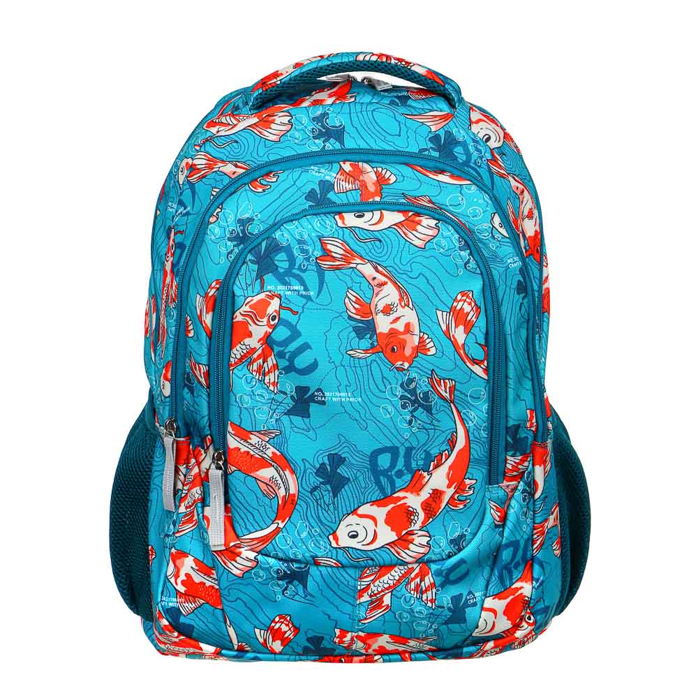 Рюкзак подростковый, 44x33x19см, "Рыбки", 2 отделения, 3 кармана, эргоном.спинка, ПЭ, арт.№ 254-487
