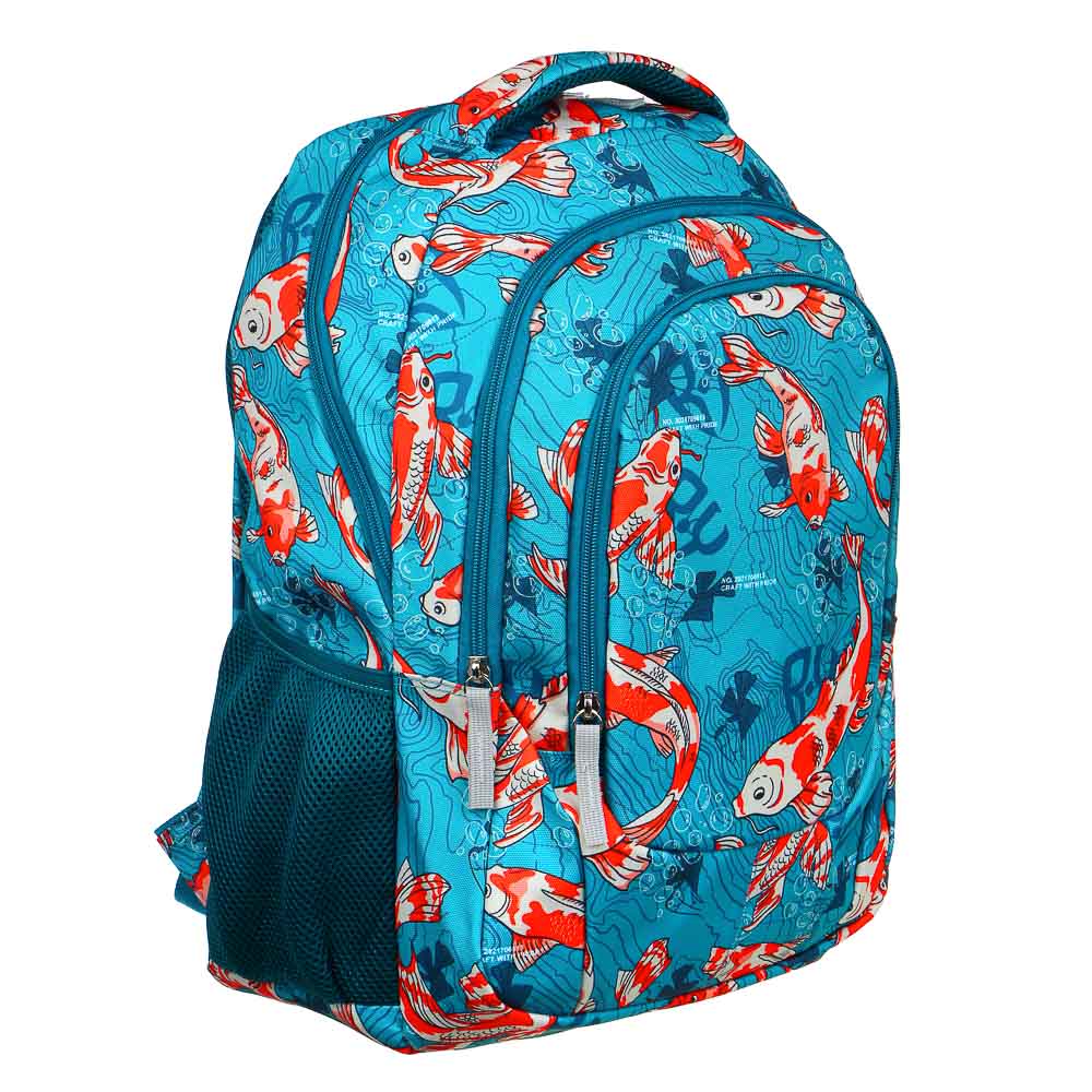 Рюкзак подростковый, 44x33x19см, "Рыбки", 2 отделения, 3 кармана, эргоном.спинка, ПЭ, арт.№ 254-487