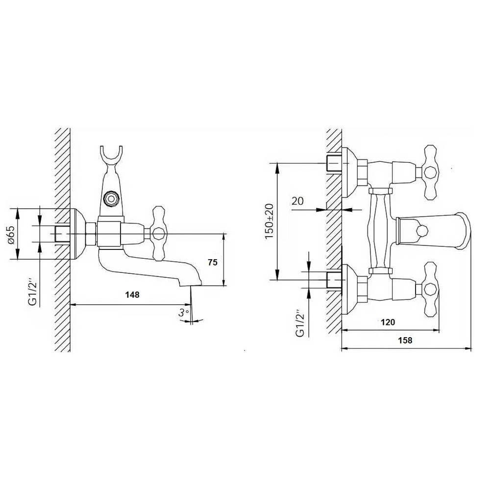 RAIN Смеситель для ванны Алия, короткий излив, керам. кран-буксы 1/2, душ. набор, латунь, хром, арт.№ 561-277