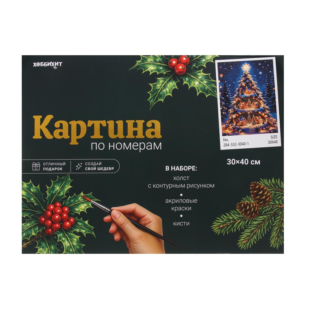 Картина по номерам, комплект (основа, акриловые краски, кисть), 30х40см, ХОББИХИТ, арт.№ 284-332