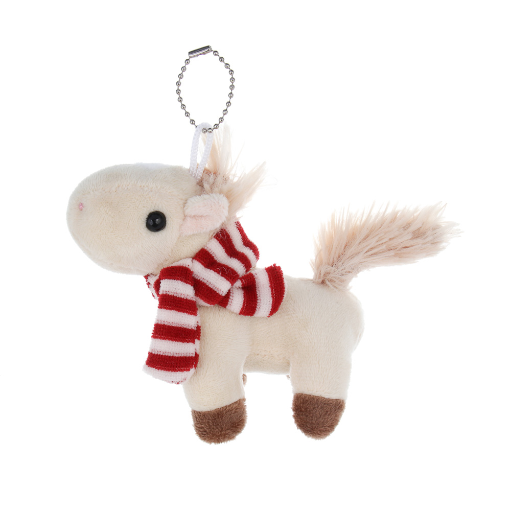 СНОУ БУМ Мягкий сувенир лошадка в шарфике на шнурке 10 см, полиэстер, арт.№ 394-554