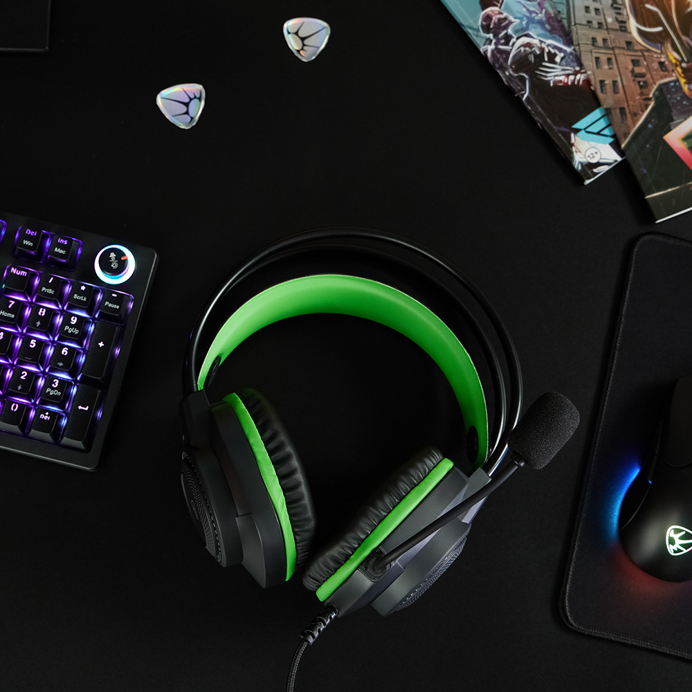 Наушники проводные с микрофоном игровые BY Сabasset 3.5мм 4pin-SPK+MIC 3,2 м, зелёные, арт.№ 410-083