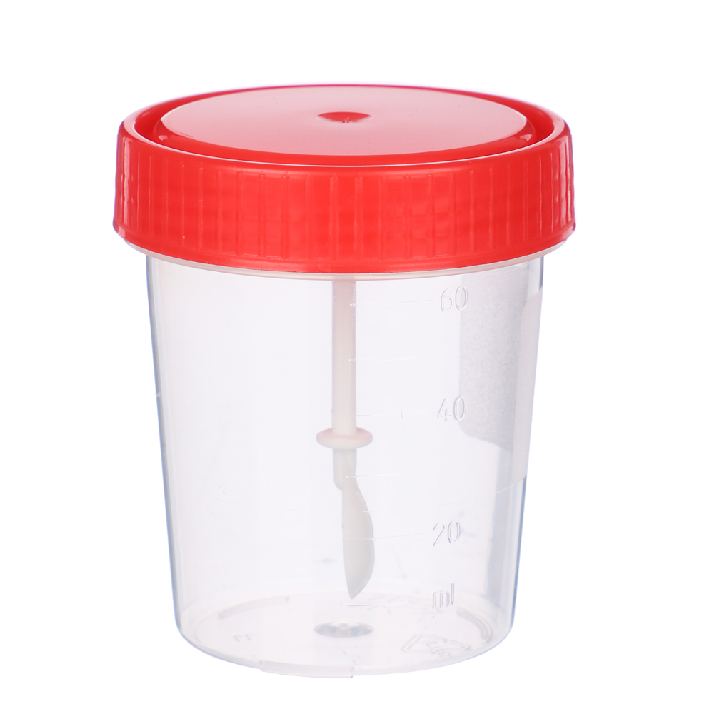 Контейнер для биоматериалов, с ложкой, стерильный, пластик, 60мл., арт.№ 360-063