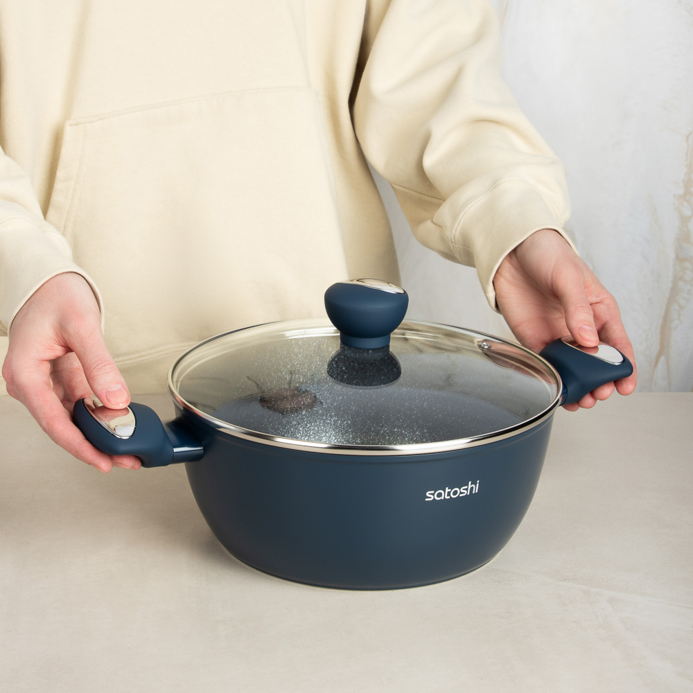 SATOSHI Ривьера Набор посуды 8 предметов, а/пр.покрытие: кастюли+крышки: 2,3 л и 3,8 л; ковш+крышка 1,3 л; сковороды 24 см, 28 см, арт.№ 846-722