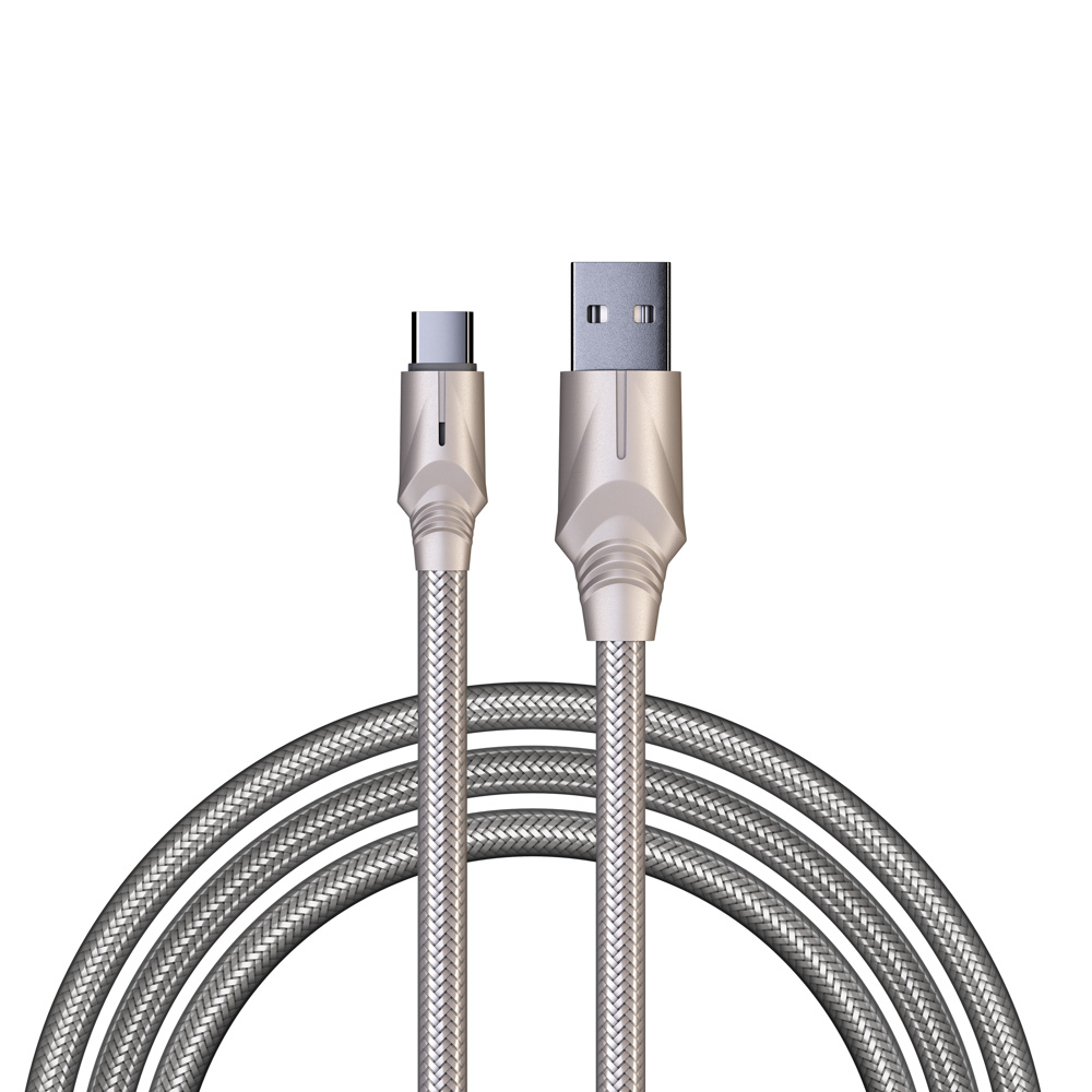 Кабель для зарядки USB(A)-Type C BY Серебро, 1м, быстр зарядка QC3.0, штекер металл, серебристый, арт.№ 931-181