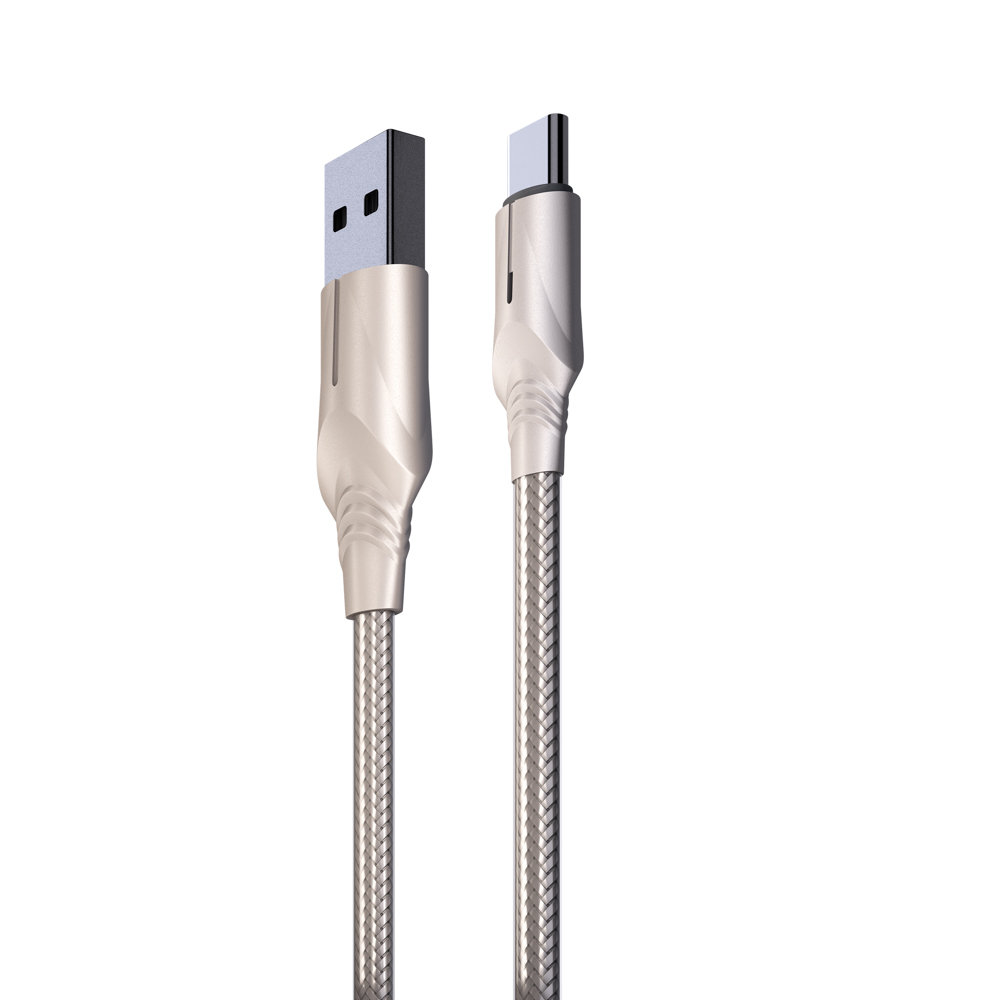 Кабель для зарядки USB(A)-Type C BY Серебро, 1м, быстр зарядка QC3.0, штекер металл, серебристый, арт.№ 931-181