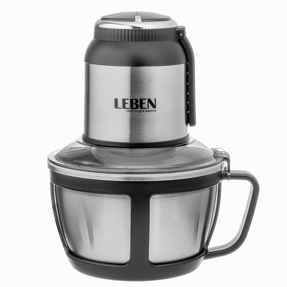 LEBEN Блендер переносной (измельчитель) с металлической чашей 2 литра, 4 ножа, 300Вт, 220-240В, арт.№ 269-051