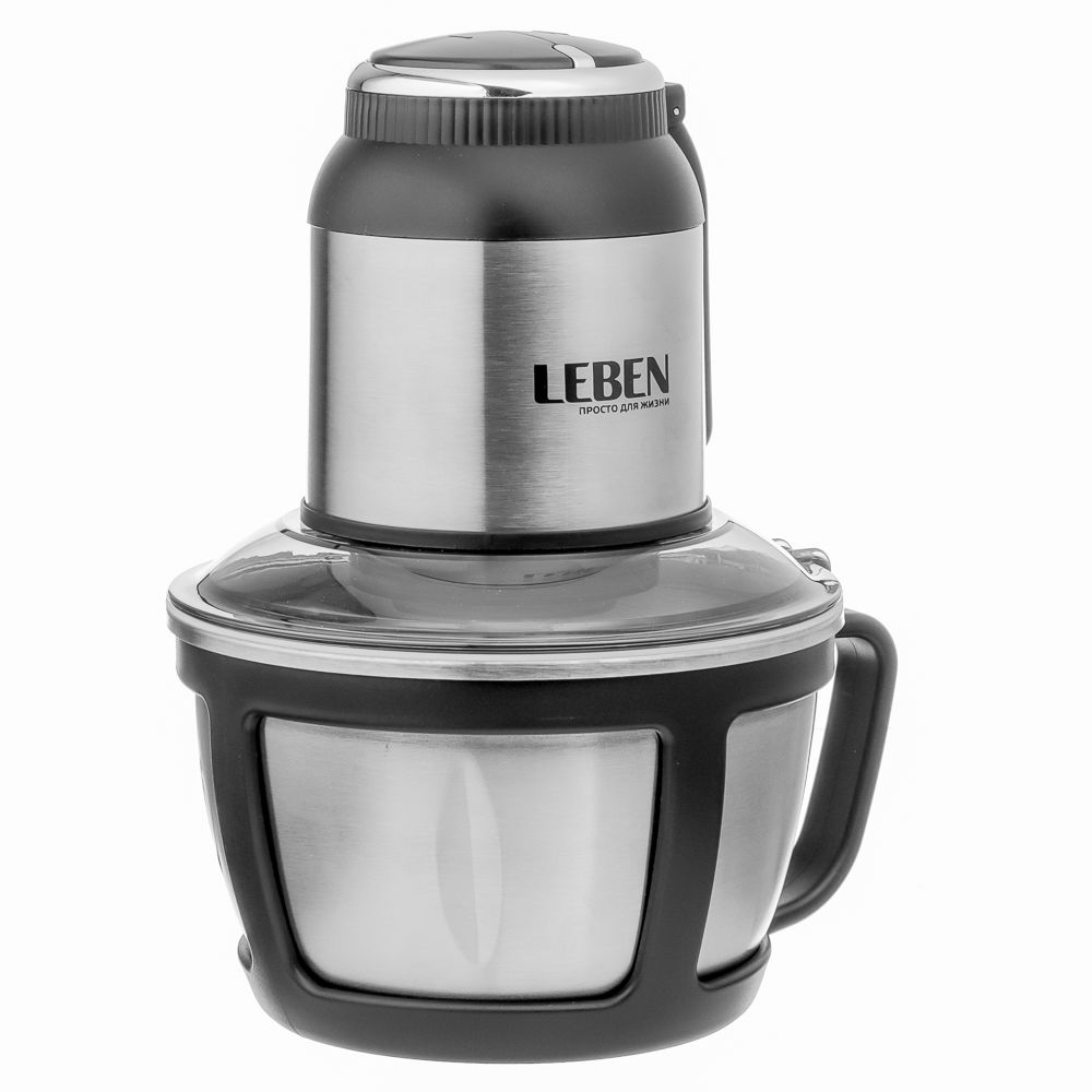 LEBEN Блендер переносной (измельчитель) с металлической чашей 2 литра, 4 ножа, 300Вт, 220-240В, арт.№ 269-051