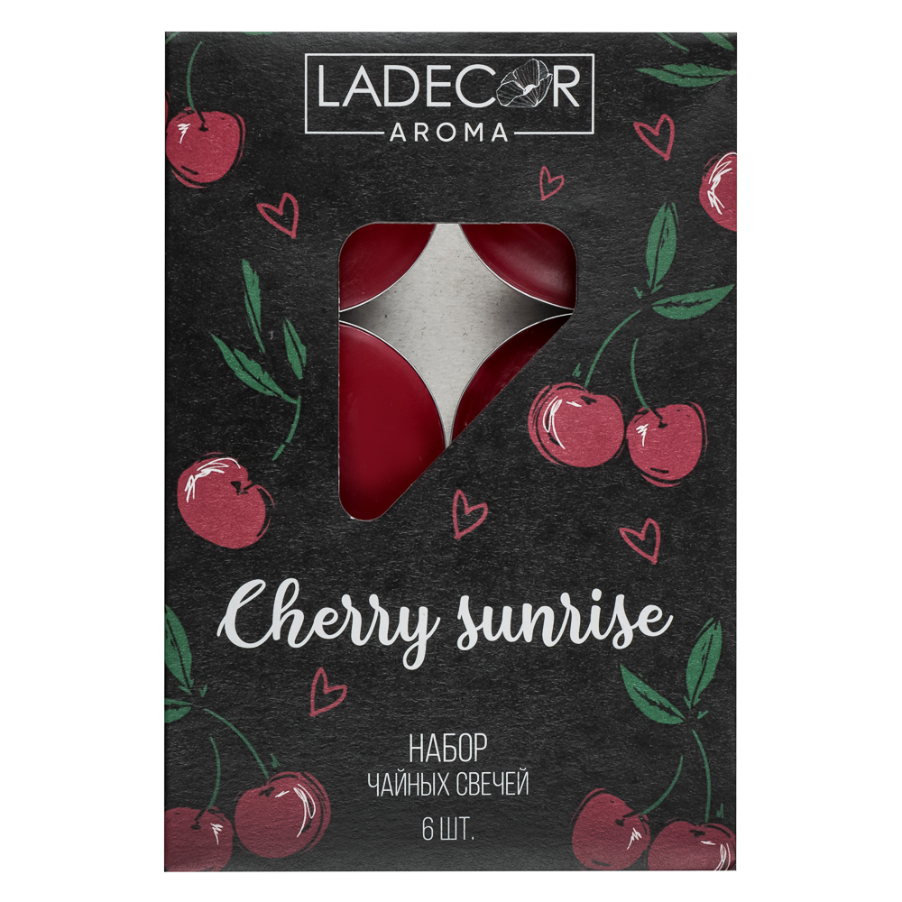 LADECOR Набор свечей чайных ароматических, 6шт, парафин, аромат вишня, арт.№ 553-102