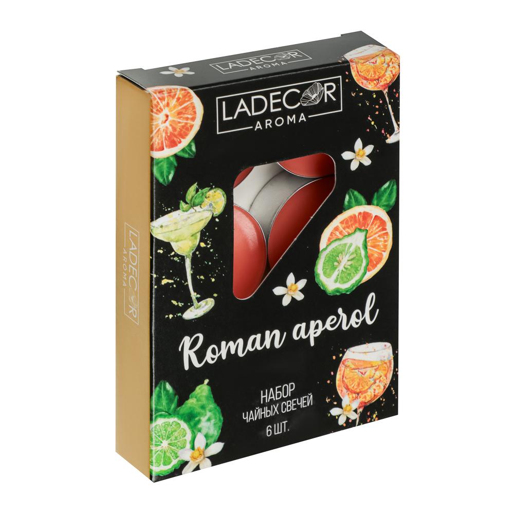 LADECOR Набор свечей чайных ароматических, 6шт, парафин, аромат апельсин-бергамот, арт.№ 553-105