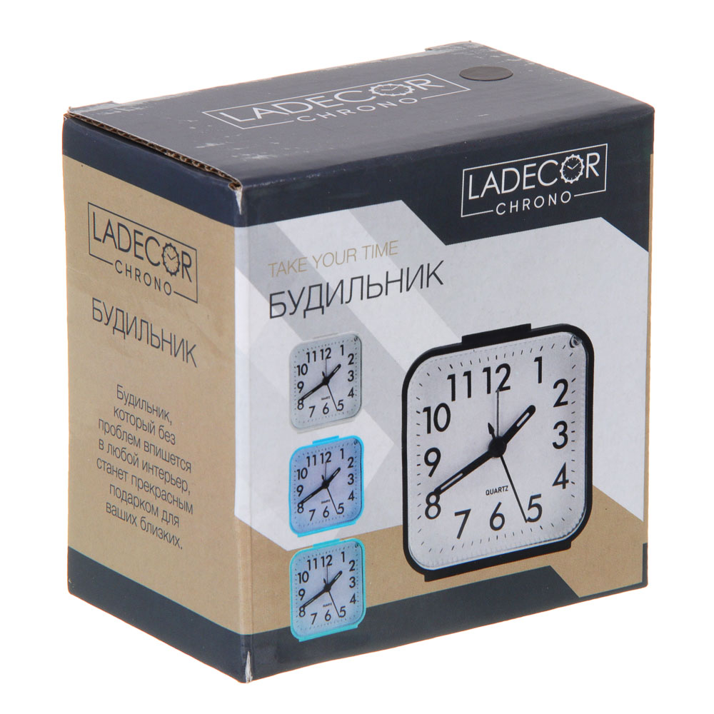 LADECOR CHRONO Будильник c подсветкой, 1*АА, 8x4,2x8 см, пластик, 4 цвета, арт.№ 529-045