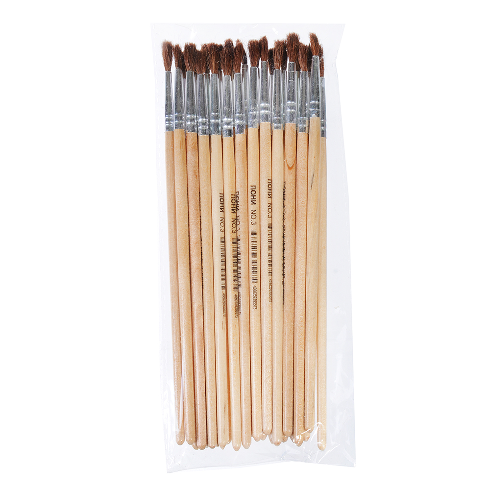 Кисть художественная №3, наконечник из волоса Пони, деревянная ручка, метал.оплетка, инд. маркировка, арт.№ 583-227