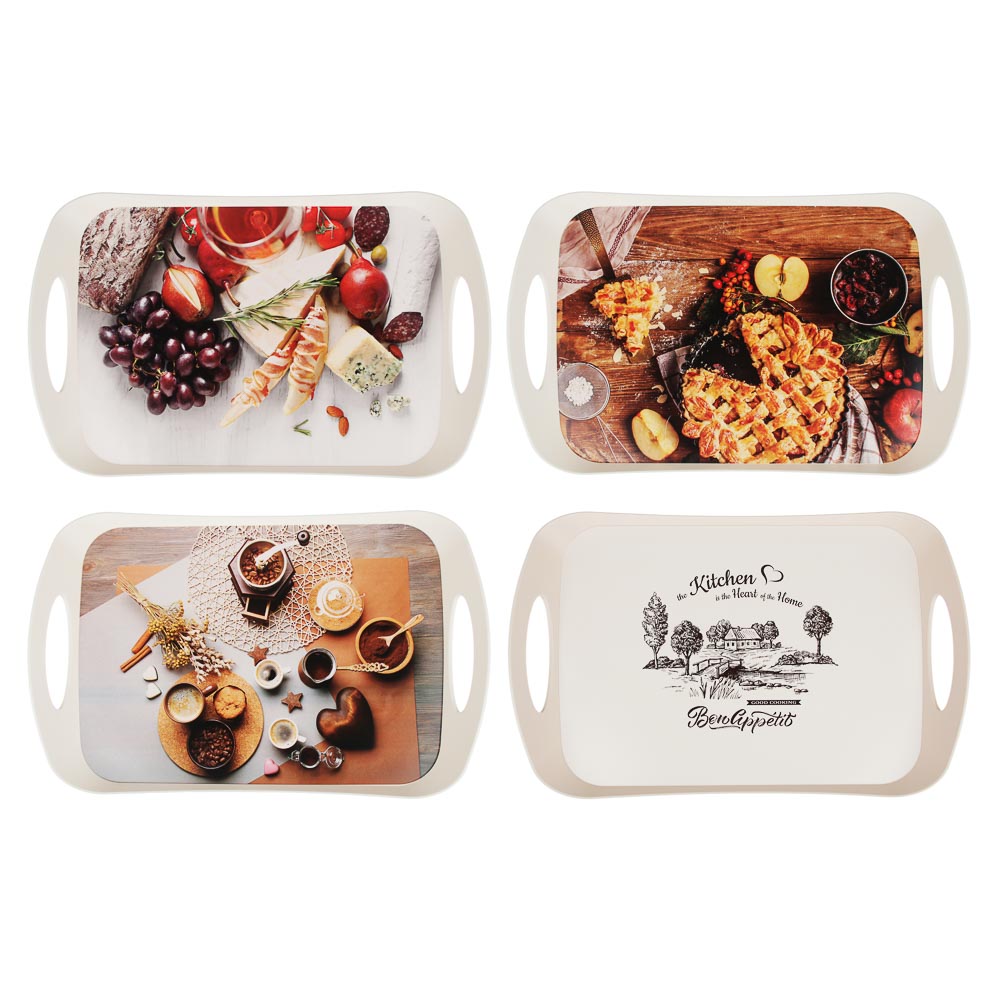 Поднос, пластик, 41,2х27х5см, 4 дизайна, арт.№ 862-410