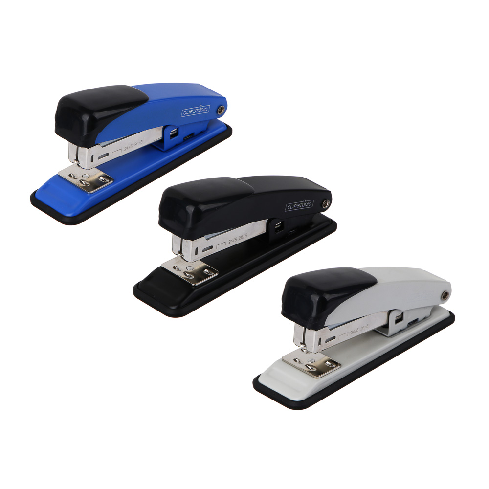 ClipStudio Степлер канцелярский металлический для скоб №24/6, на 20 листов, 3 цвета, в карт.коробке, арт.№ 526-238
