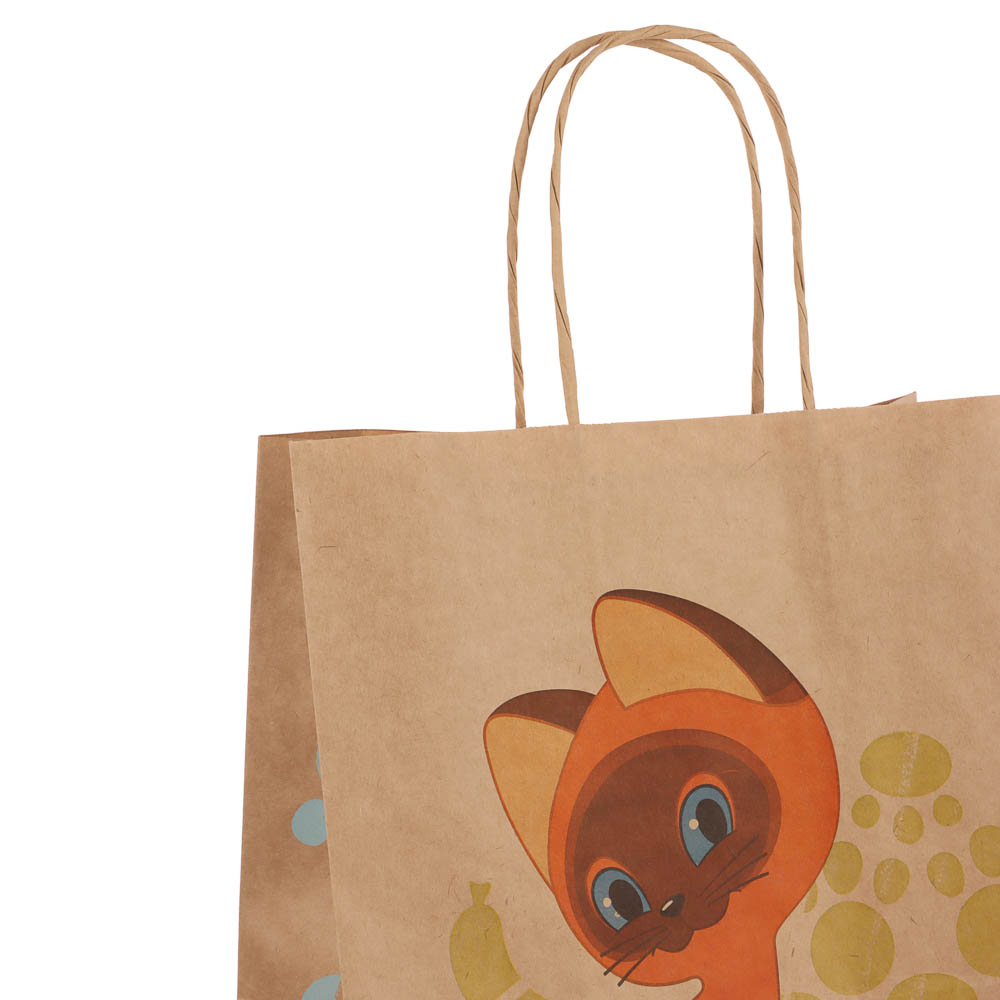 Пакет подарочный с кручеными ручками крафт L 24х14х30см, "Котёнок по имени Гав. У меня лапки" в асс., арт.№ 507-493