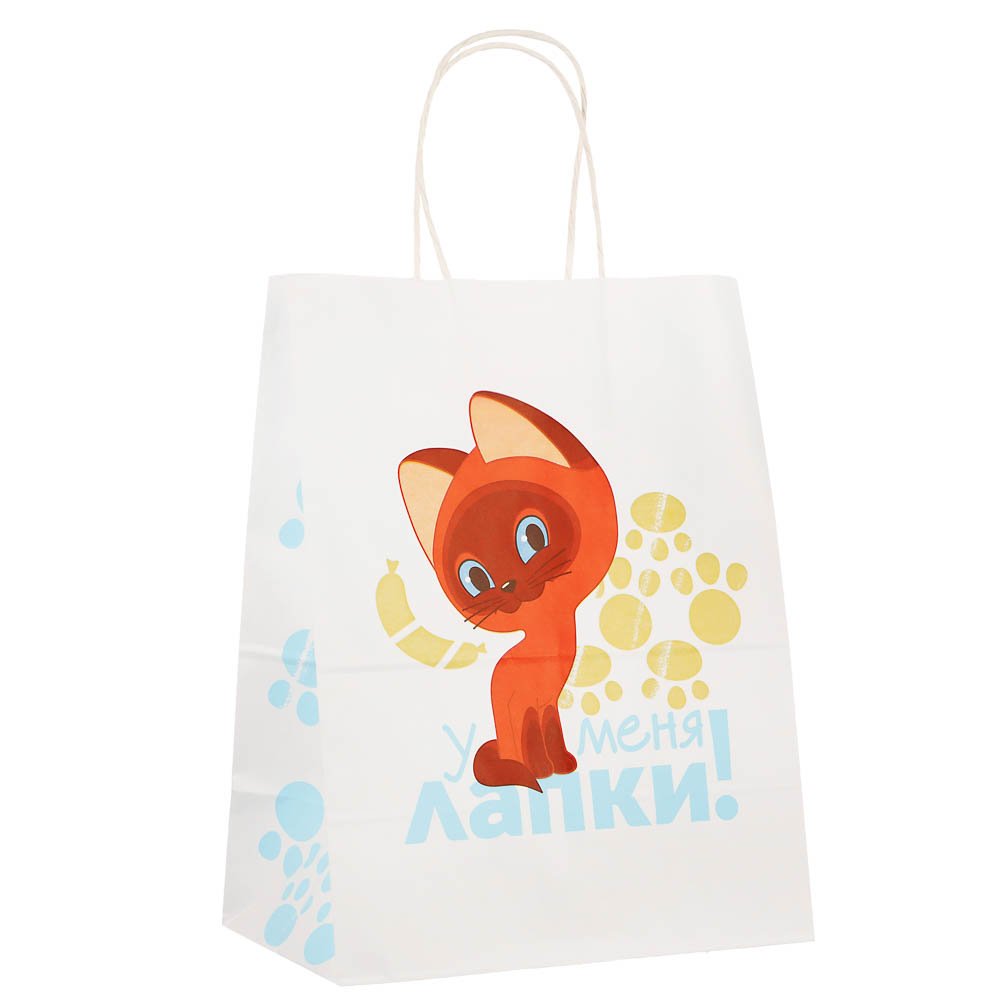 Пакет подарочный с кручеными ручками крафт L 24х14х30см, "Котёнок по имени Гав. У меня лапки" в асс., арт.№ 507-493
