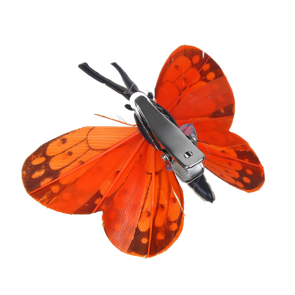 РЫЖИЙ Бабочка на прищепке Оранжевое Чудо, 6см, пенополистирол PE, перо, арт.№ 153-128
